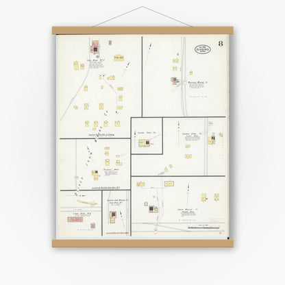 Old map wall art mockup — magnetic wood frame on white wall — Sanborn Fire Insurance Map from Hibbing, Saint Louis County, Minnesota (1908), Sheet #0008