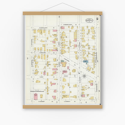 Old map wall art mockup — magnetic wood frame on white wall — Sanborn Fire Insurance Map from Rochester, Beaver County, Pennsylvania (1903), Sheet #0002