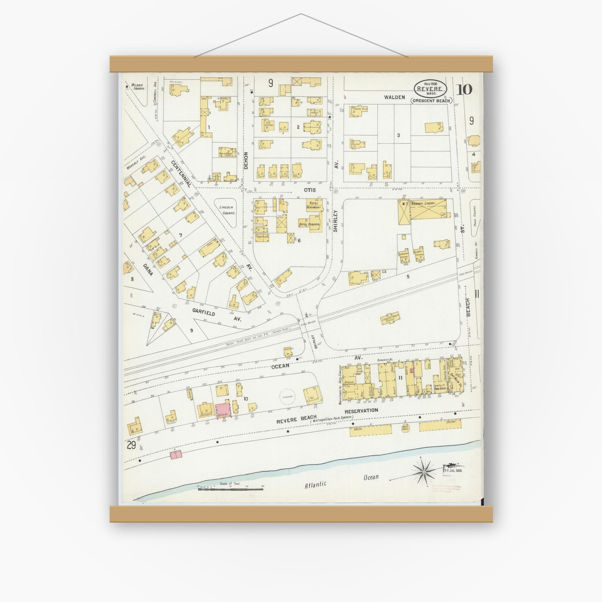 Old map wall art mockup — magnetic wood frame on white wall — Sanborn Fire Insurance Map from Revere, Suffolk County, Massachusetts (1900), Sheet #0010