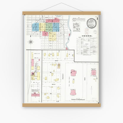 Old map wall art mockup — magnetic wood frame on white wall — Sanborn Fire Insurance Map from Webster City, Hamilton County, Iowa (1900), Sheet #0001