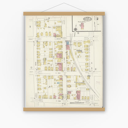 Old map wall art mockup — magnetic wood frame on white wall — Sanborn Fire Insurance Map from Millville, Cumberland County, New Jersey (1915), Sheet #0002