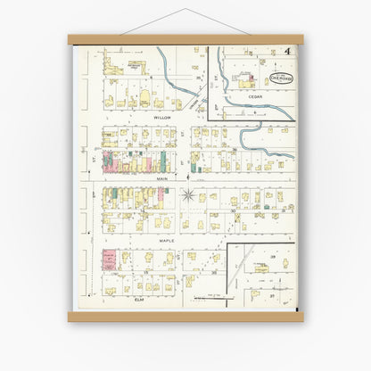 Old map wall art mockup — magnetic wood frame on white wall — Sanborn Fire Insurance Map from Cherokee, Cherokee County, Iowa (1893), Sheet #0004