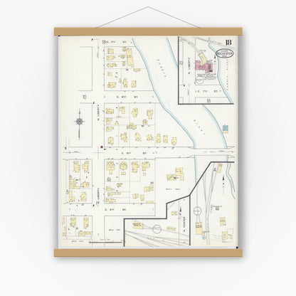 Old map wall art mockup — magnetic wood frame on white wall — Sanborn Fire Insurance Map from Rochester, Olmsted County, Minnesota (1914), Sheet #0018