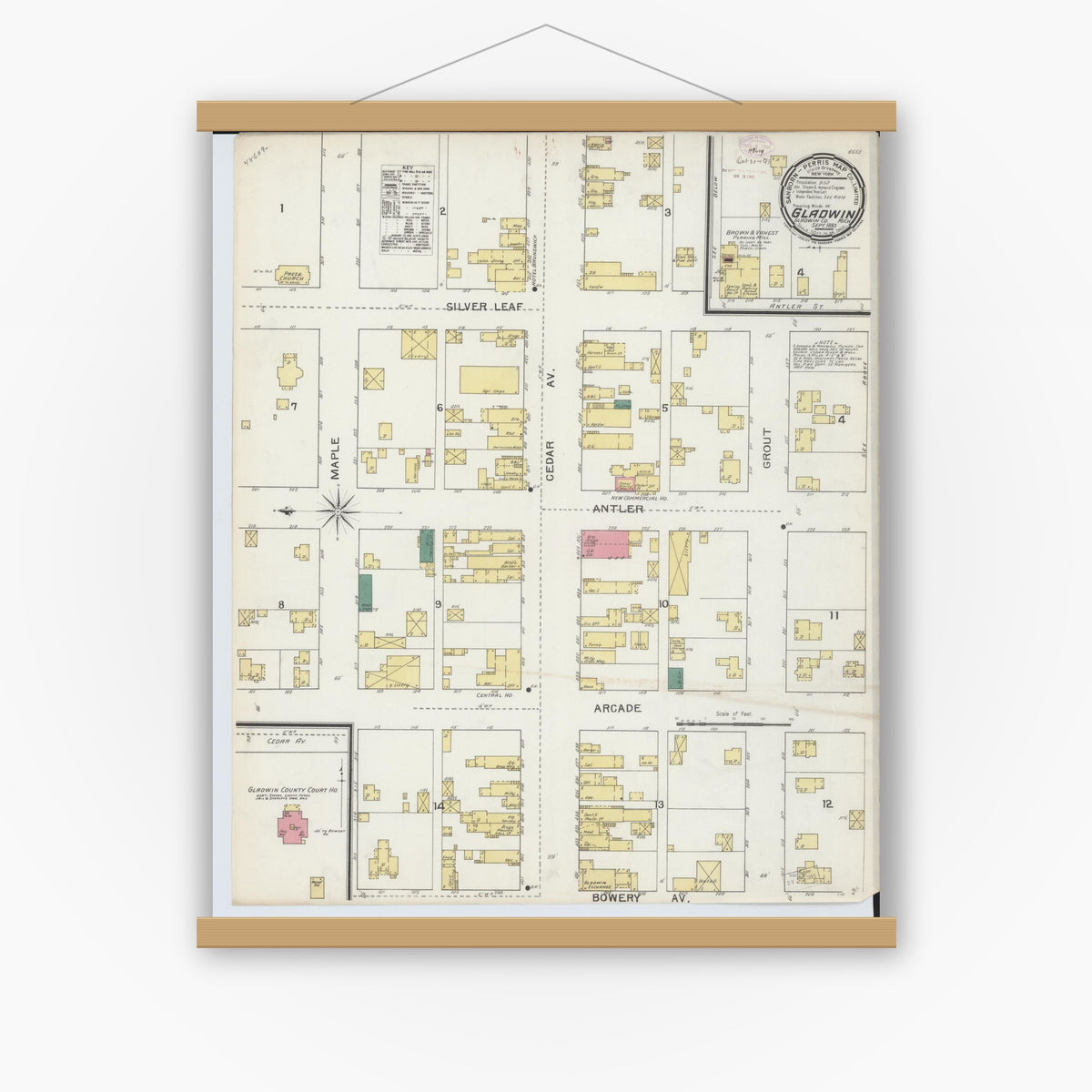 Old map wall art mockup — magnetic wood frame on white wall — Sanborn Fire Insurance Map from Gladwin, Gladwin County, Michigan (1893), Sheet #0001
