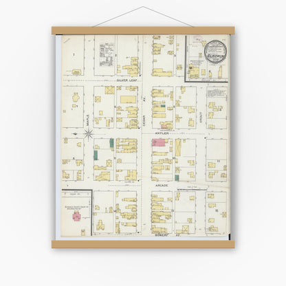 Old map wall art mockup — magnetic wood frame on white wall — Sanborn Fire Insurance Map from Gladwin, Gladwin County, Michigan (1893), Sheet #0001