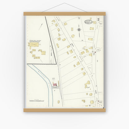 Old map wall art mockup — magnetic wood frame on white wall — Sanborn Fire Insurance Map from Granville, Washington County, New York (1912), Sheet #0002