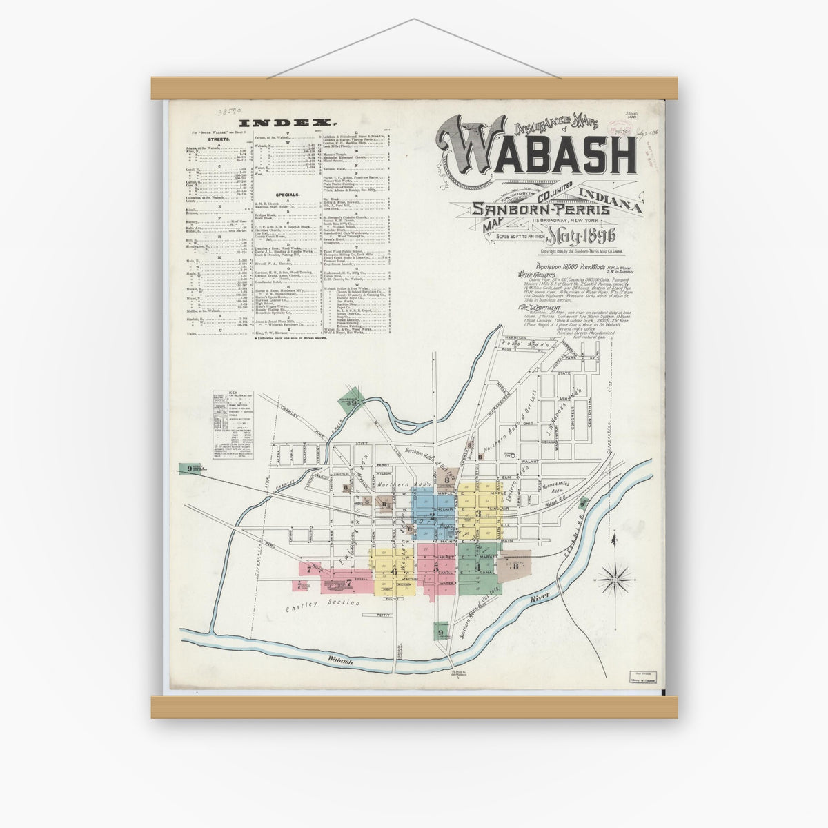Old map wall art mockup — magnetic wood frame on white wall — Sanborn Fire Insurance Map from Wabash, Wabash County, Indiana (1896) - Complete Map Set