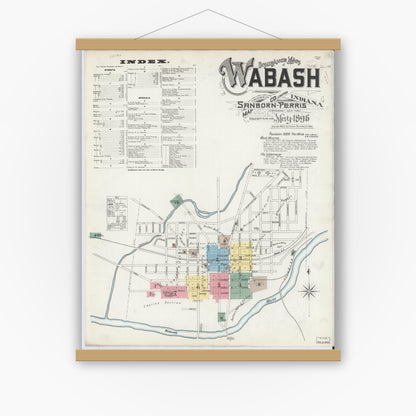 Old map wall art mockup — magnetic wood frame on white wall — Sanborn Fire Insurance Map from Wabash, Wabash County, Indiana (1896) - Complete Map Set