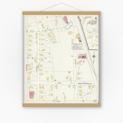 Old map wall art mockup — magnetic wood frame on white wall — Sanborn Fire Insurance Map from Sullivan, Sullivan County, Indiana (1913), Sheet #0006