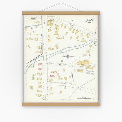 Old map wall art mockup — magnetic wood frame on white wall — Sanborn Fire Insurance Map from Cuba, Allegany County, New York (1912), Sheet #0006