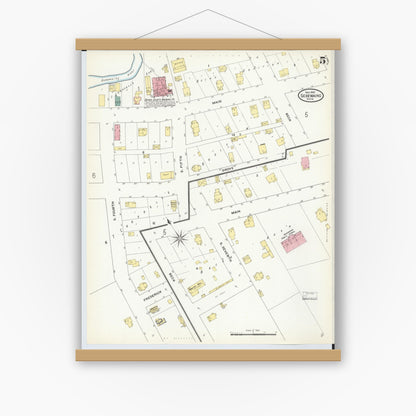 Old map wall art mockup — magnetic wood frame on white wall — Sanborn Fire Insurance Map from Sebewaing, Huron County, Michigan (1909), Sheet #0005