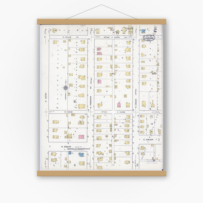 Old map wall art mockup — magnetic wood frame on white wall — Sanborn Fire Insurance Map from Luverne, Rock County, Minnesota (1921), Sheet #0002
