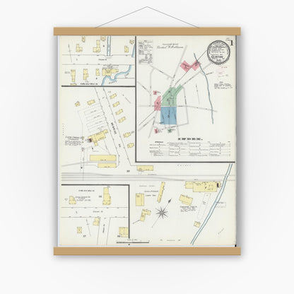 Old map wall art mockup — magnetic wood frame on white wall — Sanborn Fire Insurance Map from Clinton, Oneida County, New York (1895) - Complete Map Set