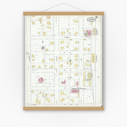 Old map wall art mockup — magnetic wood frame on white wall — Sanborn Fire Insurance Map from Lewistown, Fulton County, Illinois (1909), Sheet #0005