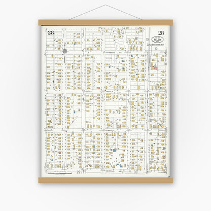 Old map wall art mockup — magnetic wood frame on white wall — Sanborn Fire Insurance Map from Beloit, Rock County, Wisconsin (1926), Sheet #0028