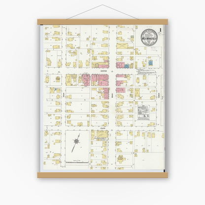 Old map wall art mockup — magnetic wood frame on white wall — Sanborn Fire Insurance Map from West Mansfield, Logan County, Ohio (1911), Sheet #0001