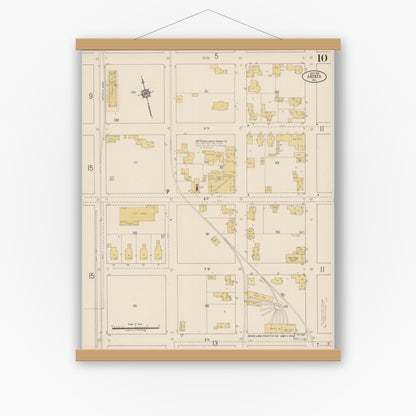Old map wall art mockup — magnetic wood frame on white wall — Sanborn Fire Insurance Map from Arcata, Humboldt County, California (1919), Sheet #0010