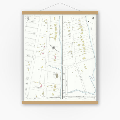 Old map wall art mockup — magnetic wood frame on white wall — Sanborn Fire Insurance Map from La Porte, Harris County, Texas (1939), Sheet #0006