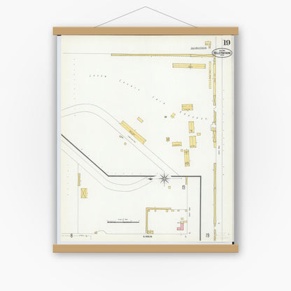 Old map wall art mockup — magnetic wood frame on white wall — Sanborn Fire Insurance Map from Bellefontaine, Logan County, Ohio (1901), Sheet #0019