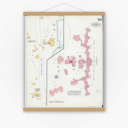 Old map wall art mockup — magnetic wood frame on white wall — Sanborn Fire Insurance Map from Traverse City, Grand Traverse County, Michigan (1904), Sheet #0020