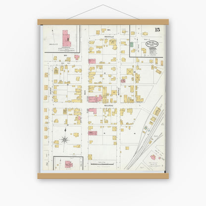 Old map wall art mockup — magnetic wood frame on white wall — Sanborn Fire Insurance Map from Wellston, Jackson County, Ohio (1904), Sheet #0015
