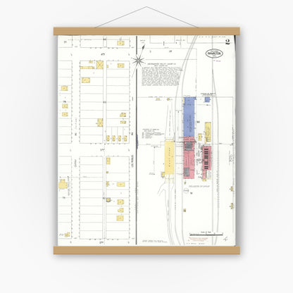 Old map wall art mockup — magnetic wood frame on white wall — Sanborn Fire Insurance Map from Hamilton, Glenn County, California (1909), Sheet #0002