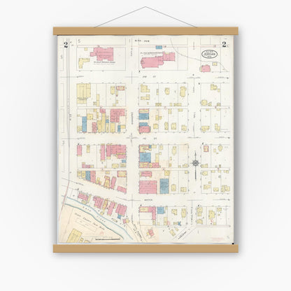 Old map wall art mockup — magnetic wood frame on white wall — Sanborn Fire Insurance Map from Jordan, Scott County, Minnesota (1933), Sheet #0002