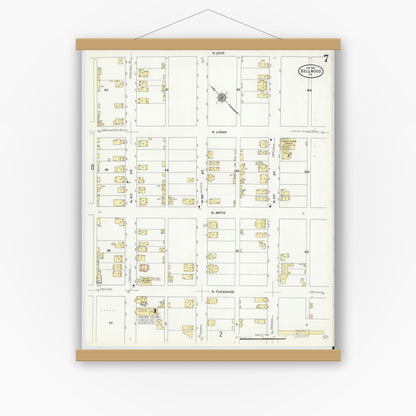 Old map wall art mockup — magnetic wood frame on white wall — Sanborn Fire Insurance Map from Bellwood, Blair County, Pennsylvania (1910), Sheet #0007