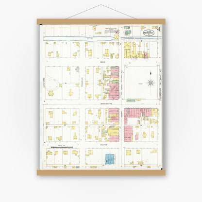 Old map wall art mockup — magnetic wood frame on white wall — Sanborn Fire Insurance Map from Marengo, Iowa County, Iowa (1898), Sheet #0004