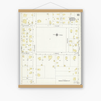 Old map wall art mockup — magnetic wood frame on white wall — Sanborn Fire Insurance Map from McKinney, Collin County, Texas (1914), Sheet #0011