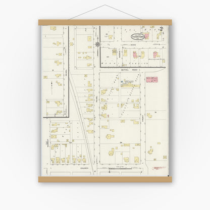 Old map wall art mockup — magnetic wood frame on white wall — Sanborn Fire Insurance Map from Thorntown, Boone County, Indiana (1915), Sheet #0002
