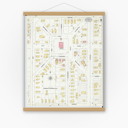 Old map wall art mockup — magnetic wood frame on white wall — Sanborn Fire Insurance Map from Durand, Shiawassee County, Michigan (1901), Sheet #0003