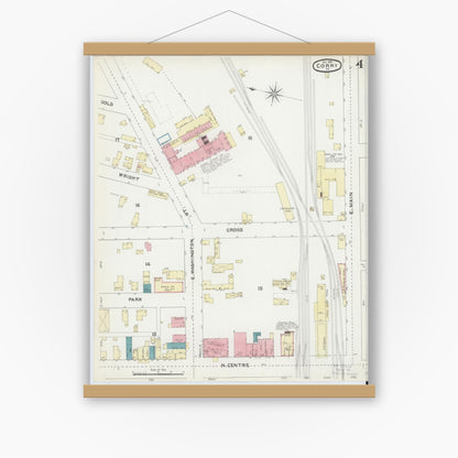 Old map wall art mockup — magnetic wood frame on white wall — Sanborn Fire Insurance Map from Corry, Erie County, Pennsylvania (1891), Sheet #0004