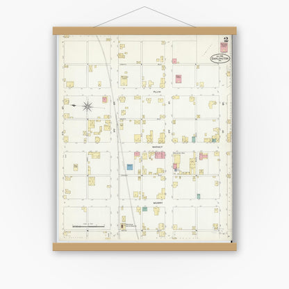 Old map wall art mockup — magnetic wood frame on white wall — Sanborn Fire Insurance Map from Darlington, Beaver County, Pennsylvania (1906), Sheet #0002