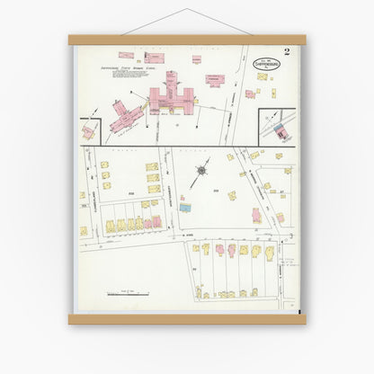 Old map wall art mockup — magnetic wood frame on white wall — Sanborn Fire Insurance Map from Shippensburg, Cumberland And Franklin Counties, Pennsylvania (1910), Sheet #0002