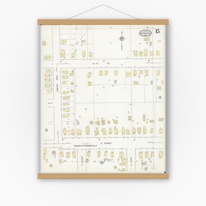 Old map wall art mockup — magnetic wood frame on white wall — Sanborn Fire Insurance Map from Rochester, Olmsted County, Minnesota (1914), Sheet #0015