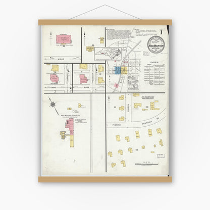 Old map wall art mockup — magnetic wood frame on white wall — Sanborn Fire Insurance Map from Kings Mountain, Cleveland County, North Carolina (1919) - Complete Map Set