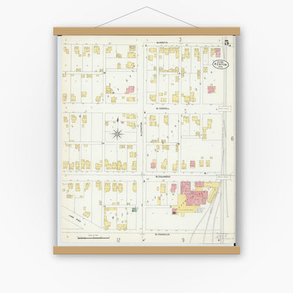 Old map wall art mockup — magnetic wood frame on white wall — Sanborn Fire Insurance Map from Kenton, Hardin County, Ohio (1902), Sheet #0005