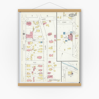 Old map wall art mockup — magnetic wood frame on white wall — Sanborn Fire Insurance Map from Ypsilanti, Washtenaw County, Michigan (1916), Sheet #0005
