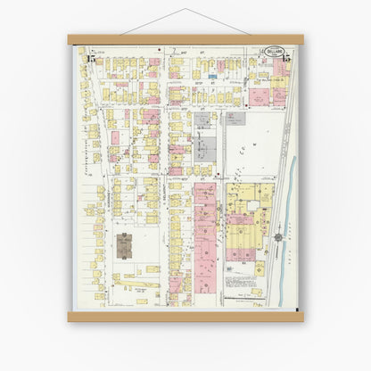 Old map wall art mockup — magnetic wood frame on white wall — Sanborn Fire Insurance Map from Bellaire, Belmont County, Ohio (1924), Sheet #0015