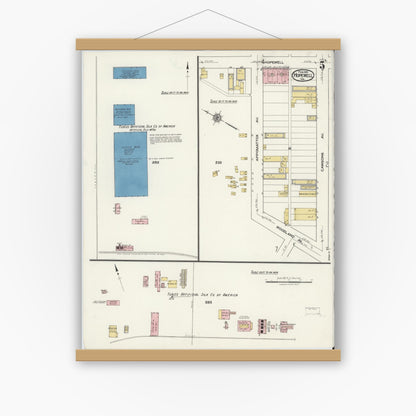 Old map wall art mockup — magnetic wood frame on white wall — Sanborn Fire Insurance Map from Hopewell, Independent Cities, Virginia (1921), Sheet #0005