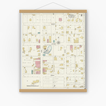 Old map wall art mockup — magnetic wood frame on white wall — Sanborn Fire Insurance Map from Hymera, Sullivan County, Indiana (1904), Sheet #0002