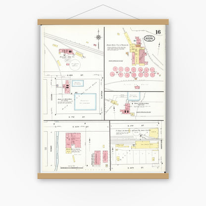 Old map wall art mockup — magnetic wood frame on white wall — Sanborn Fire Insurance Map from Boone, Boone County, Iowa (1916), Sheet #0016