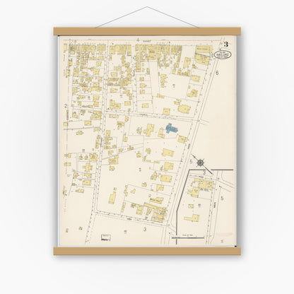Old map wall art mockup — magnetic wood frame on white wall — Sanborn Fire Insurance Map from Wailuku, Maui County, Hawaii (1914), Sheet #0003