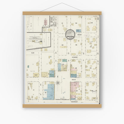 Old map wall art mockup — magnetic wood frame on white wall — Sanborn Fire Insurance Map from Honey Grove, Fannin County, Texas (1888) - Complete Map Set