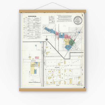 Old map wall art mockup — magnetic wood frame on white wall — Sanborn Fire Insurance Map from Leipsic, Putnam County, Ohio (1910), Sheet #0001