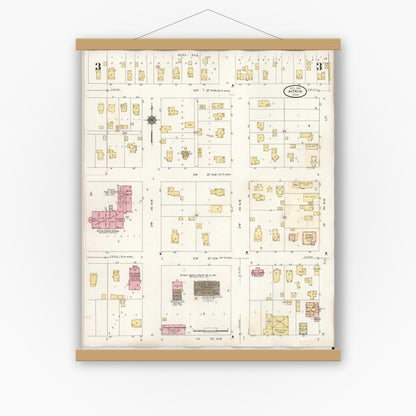 Old map wall art mockup — magnetic wood frame on white wall — Sanborn Fire Insurance Map from Aitkin, Aitkin County, Minnesota (1936), Sheet #0003