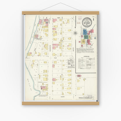 Old map wall art mockup — magnetic wood frame on white wall — Sanborn Fire Insurance Map from New Bremen, Auglaize County, Ohio (1907) - Complete Map Set