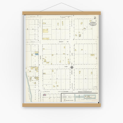 Old map wall art mockup — magnetic wood frame on white wall — Sanborn Fire Insurance Map from Oscoda, Iosco County, Michigan (1914), Sheet #0002