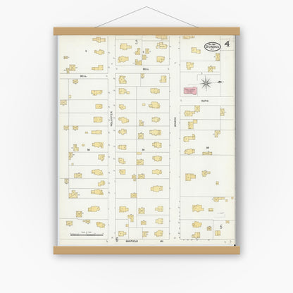 Old map wall art mockup — magnetic wood frame on white wall — Sanborn Fire Insurance Map from Dundee, Yates County, New York (1904), Sheet #0004